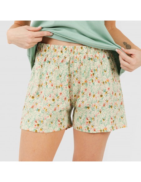 Pijama corto manga fluida algodón mujer Pamela verde pijamas-cortos-mujer