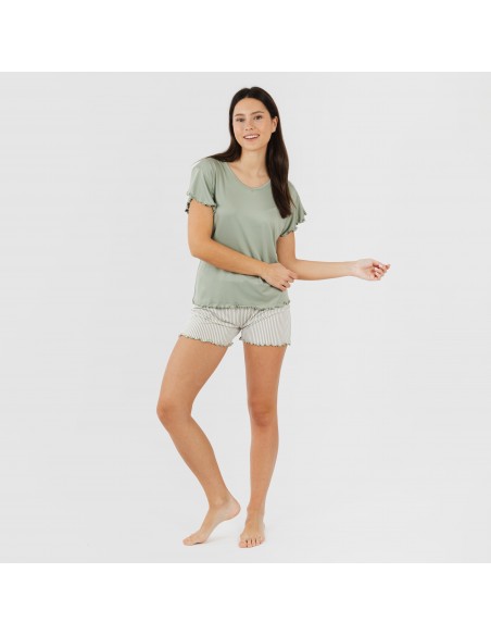 Pijama manga corta mujer soft Raya Leia verde caceria pijamas-cortos-mujer