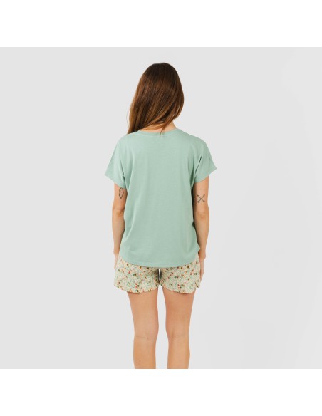 Pijama corto manga fluida algodón mujer Pamela verde pijamas-cortos-mujer