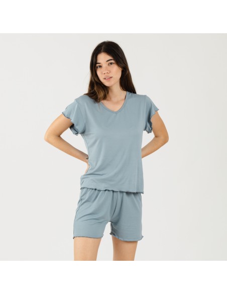 Pijama manga corta mujer soft liso pijama-corto-sedoso