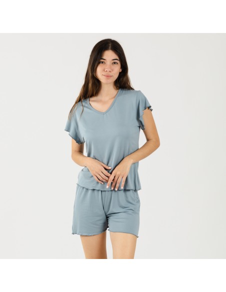 Pijama manga corta mujer soft liso pijama-corto-sedoso