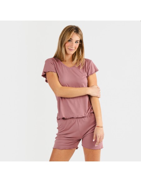 Pijama manga corta mujer soft liso pijama-corto-sedoso