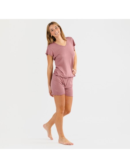 Pijama manga corta mujer soft liso pijama-corto-sedoso