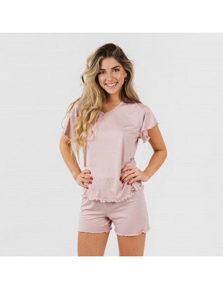 Pijama manga corta mujer soft liso pijama-corto-sedoso