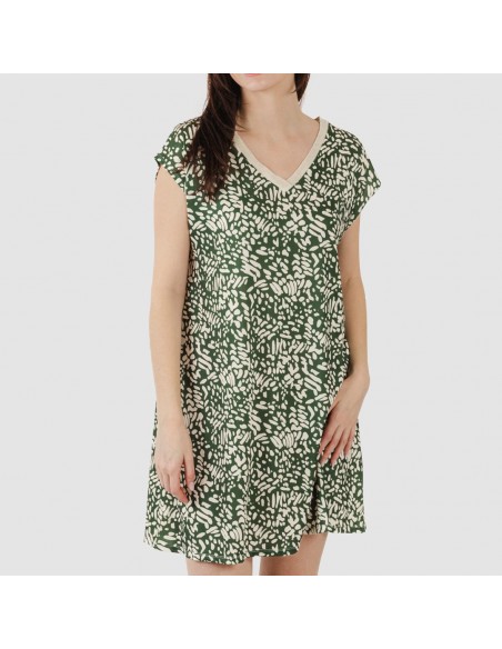 Vestido corto manga fluida soft Miquela verde caceria vestidos-y-blusones-mujer