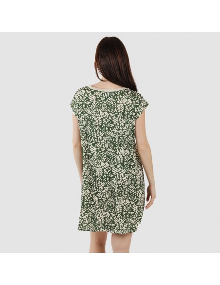 Vestido corto manga fluida soft Miquela verde caceria vestidos-y-blusones-mujer