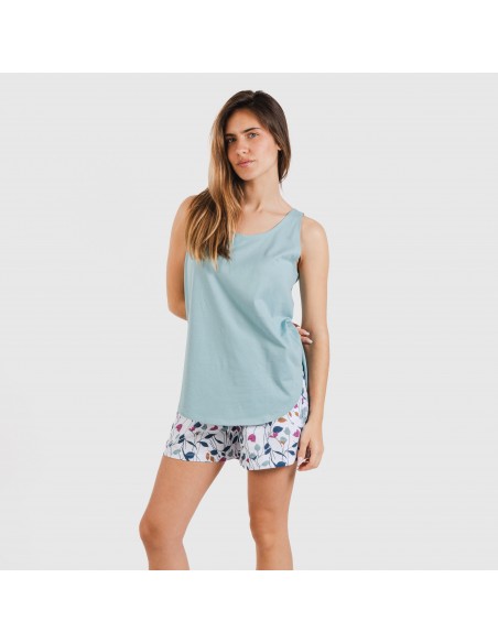 Pijama corto algodón Maura verde agua pijamas-cortos-mujer