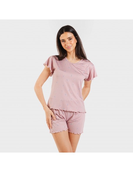 Pijama manga corta mujer soft Melanie malva pijamas-cortos-mujer