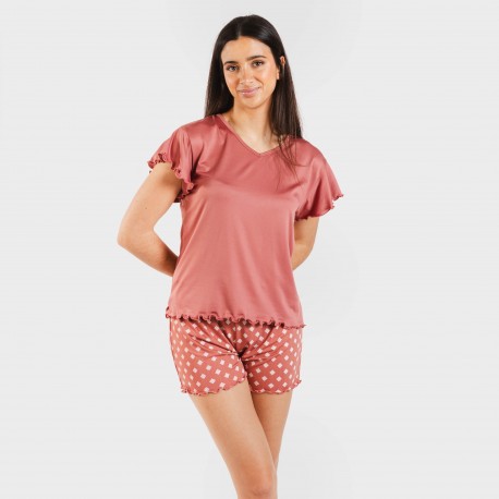 Pijama manga corta mujer soft Missy marsala pijamas-cortos-mujer