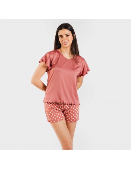 Pijama manga corta mujer soft Missy marsala pijamas-cortos-mujer