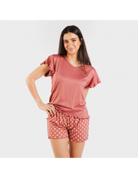 Pijama manga corta mujer soft Missy marsala pijamas-cortos-mujer