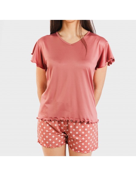 Pijama manga corta mujer soft Missy marsala pijamas-cortos-mujer