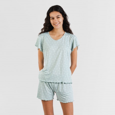 Pijama manga corta mujer soft Natalie verde tiffany pijamas-cortos-mujer