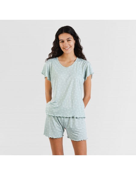 Pijama manga corta mujer soft Natalie verde tiffany pijamas-cortos-mujer