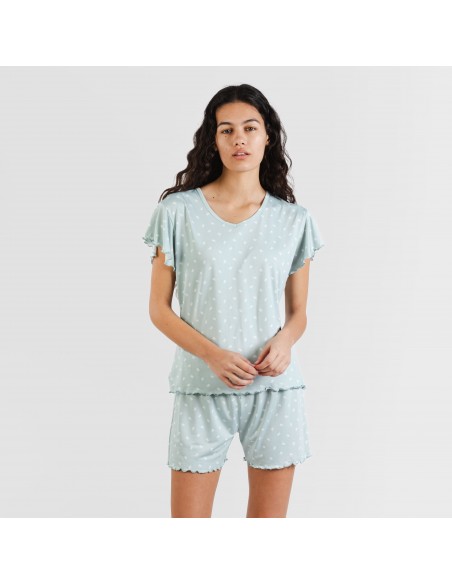 Pijama manga corta mujer soft Natalie verde tiffany pijamas-cortos-mujer