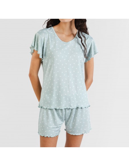 Pijama manga corta mujer soft Natalie verde tiffany pijamas-cortos-mujer