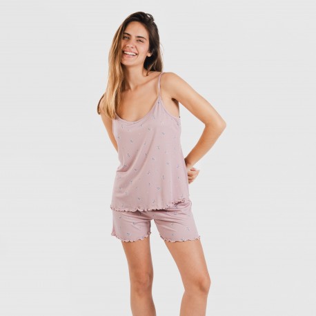 Pijama tirantes mujer soft Melanie malva pijamas-cortos-mujer