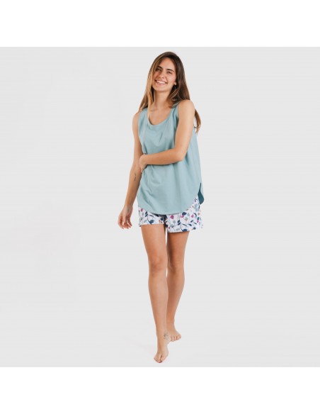 Pijama corto algodón Maura verde agua pijamas-cortos-mujer