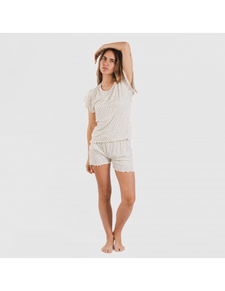 Pijama manga corta mujer soft Iris natural pijamas-cortos-mujer