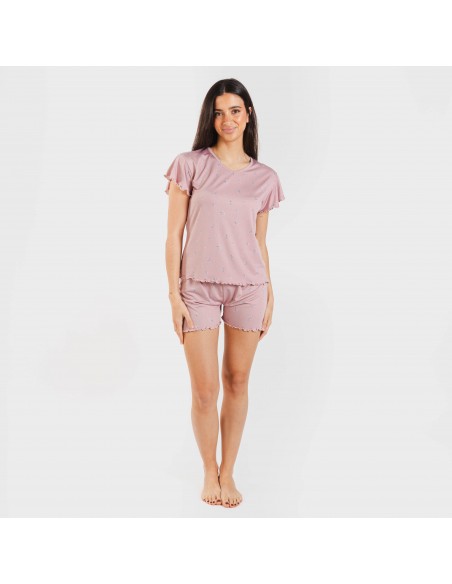 Pijama manga corta mujer soft Melanie malva pijamas-cortos-mujer