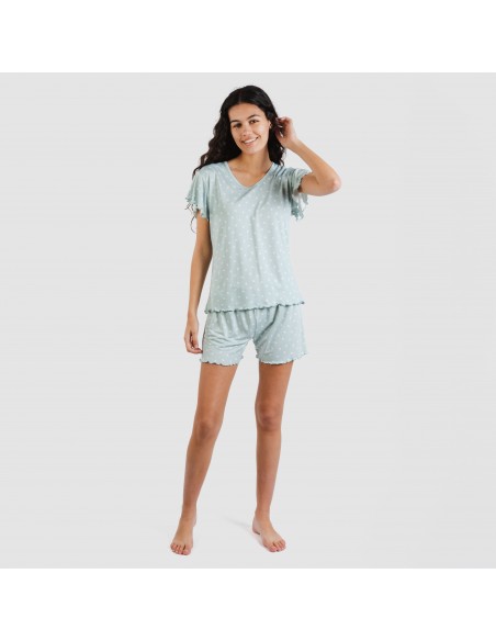 Pijama manga corta mujer soft Natalie verde tiffany pijamas-cortos-mujer