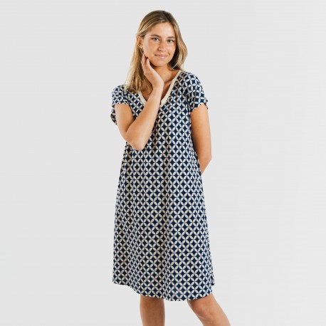 Vestido corto manga fluida crepe Ohio azul marino vestidos-y-blusones-mujer