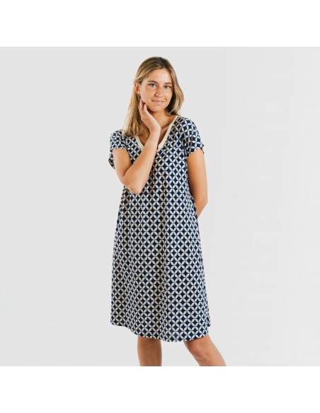 Vestido corto manga fluida crepe Ohio azul marino vestidos-y-blusones-mujer