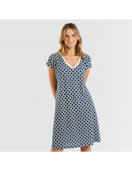 Vestido corto manga fluida crepe Ohio azul marino vestidos-y-blusones-mujer