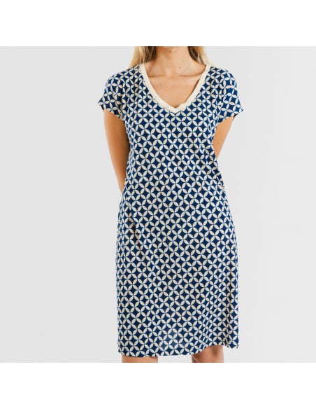Vestido corto manga fluida crepe Ohio azul marino vestidos-y-blusones-mujer