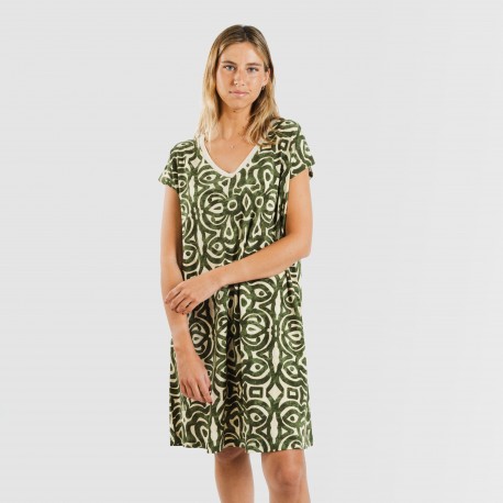 Vestido corto manga fluida crepe Premura verde caceria vestidos-y-blusones-mujer