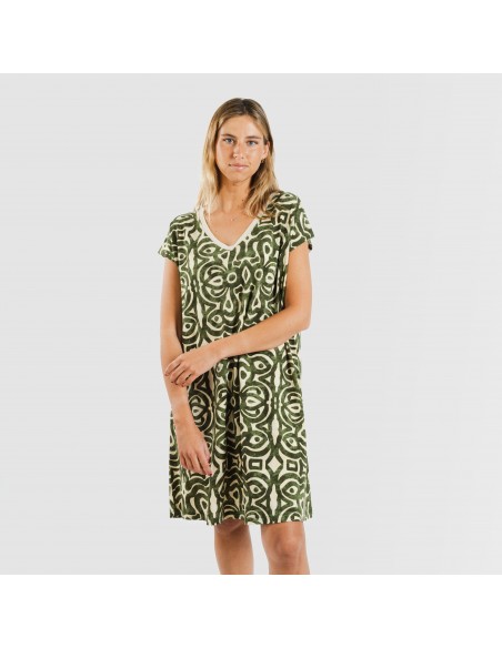 Vestido corto manga fluida crepe Premura verde caceria vestidos-y-blusones-mujer