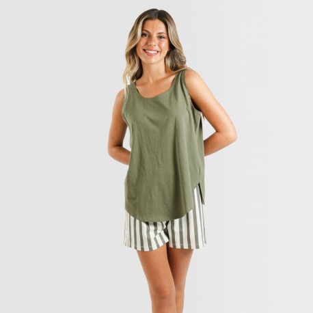 Pijama corto algodón Raya Avilés verde cacería pijamas-cortos-mujer