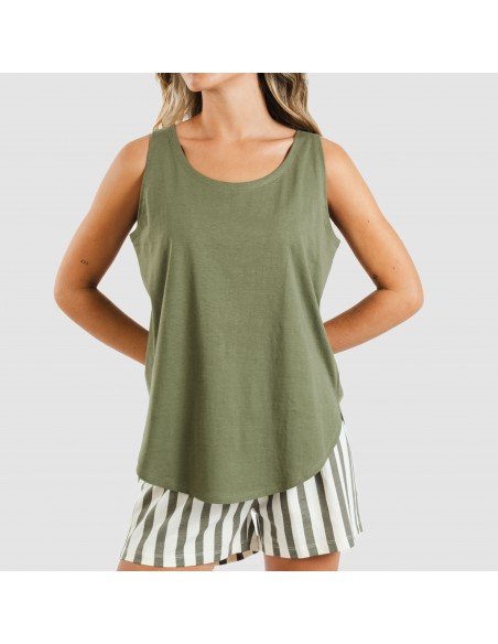 Pijama corto algodón Raya Avilés verde cacería pijamas-cortos-mujer