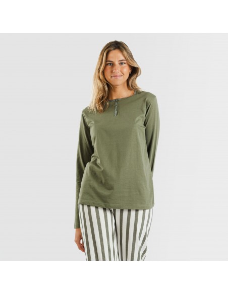 Pijama largo algodón Raya Avilés verde caceria pijamas-largos-de-mujer