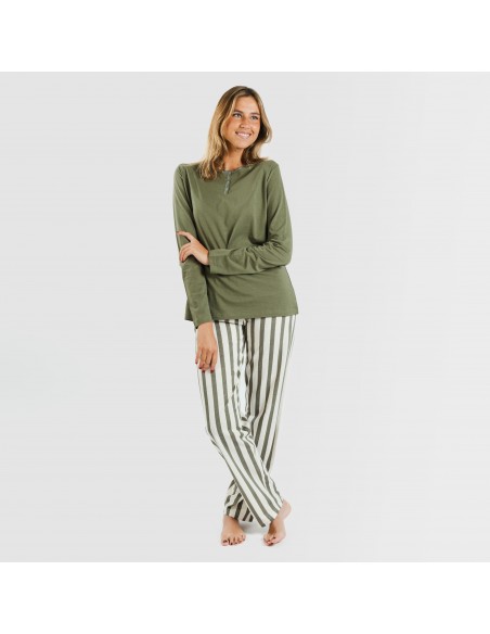 Pijama largo algodón Raya Avilés verde caceria pijamas-largos-de-mujer