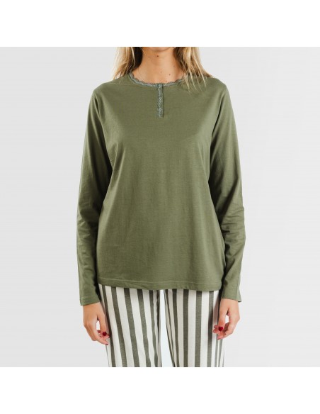 Pijama largo algodón Raya Avilés verde caceria pijamas-largos-de-mujer