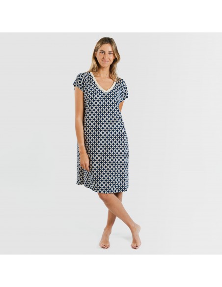 Vestido corto manga fluida crepe Ohio azul marino vestidos-y-blusones-mujer