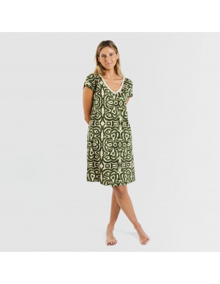 Vestido corto manga fluida crepe Premura verde caceria vestidos-y-blusones-mujer