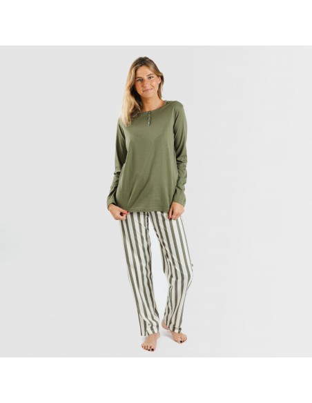 Pijama largo algodón Raya Avilés verde caceria pijamas-largos-de-mujer