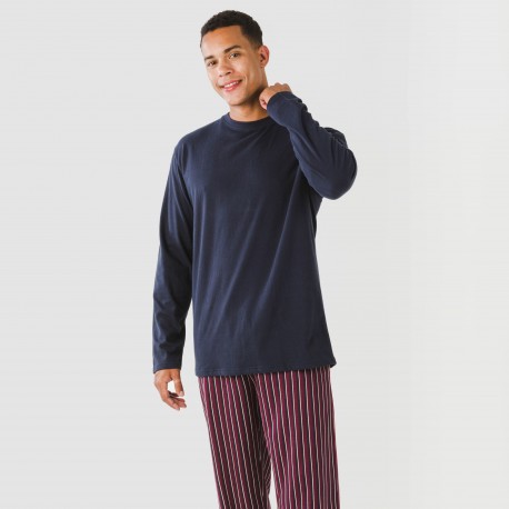 Pijama largo algodón hombre Raya San Francisco azul pijamas-largos-hombre