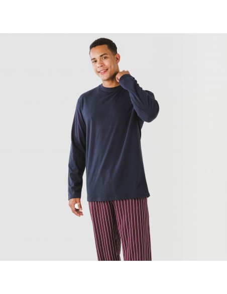 Pijama largo algodón hombre Raya San Francisco azul pijamas-largos-hombre