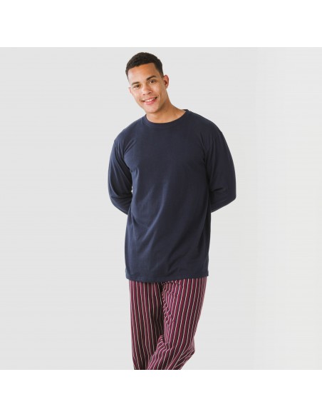 Pijama largo algodón hombre Raya San Francisco azul pijamas-largos-hombre