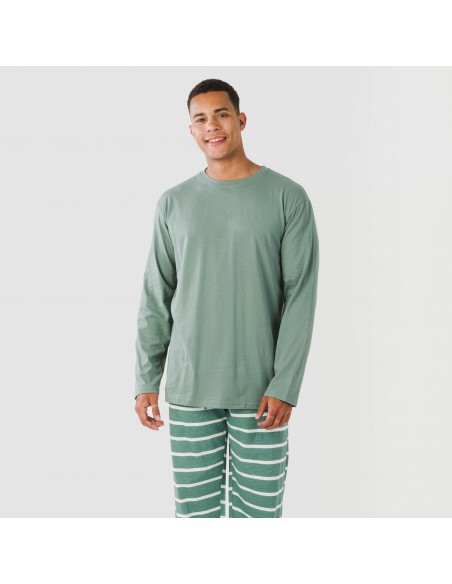 Pijama largo algodón hombre Raya Sailor verde francés pijamas-largos-hombre