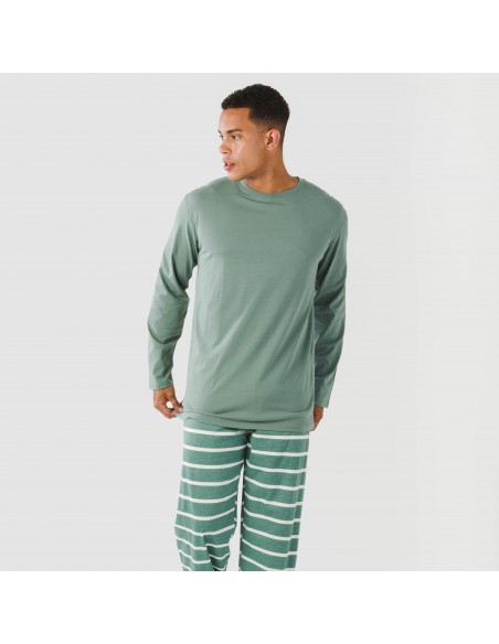 Pijama largo algodón hombre Raya Sailor verde francés pijamas-largos-hombre