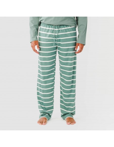 Pijama largo algodón hombre Raya Sailor verde francés pijamas-largos-hombre