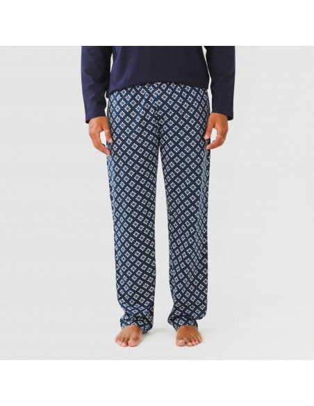 Pijama largo algodón hombre Checo azul marino pijamas-largos-hombre