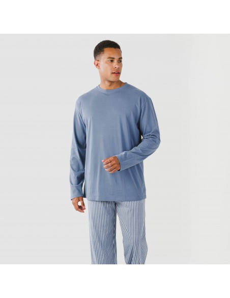 Pijama largo algodón hombre Raya Linares azul pijamas-largos-hombre