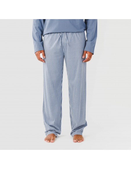 Pijama largo algodón hombre Raya Linares azul pijamas-largos-hombre