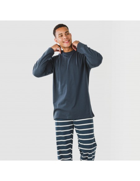 Pijama largo algodón hombre Raya Sailor azul marino pijamas-largos-hombre