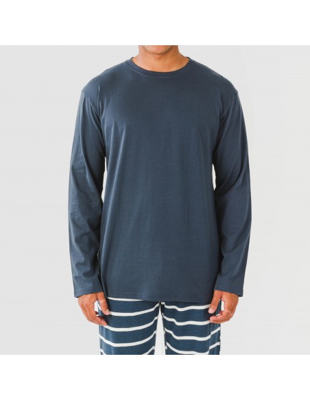 Pijama largo algodón hombre Raya Sailor azul marino pijamas-largos-hombre